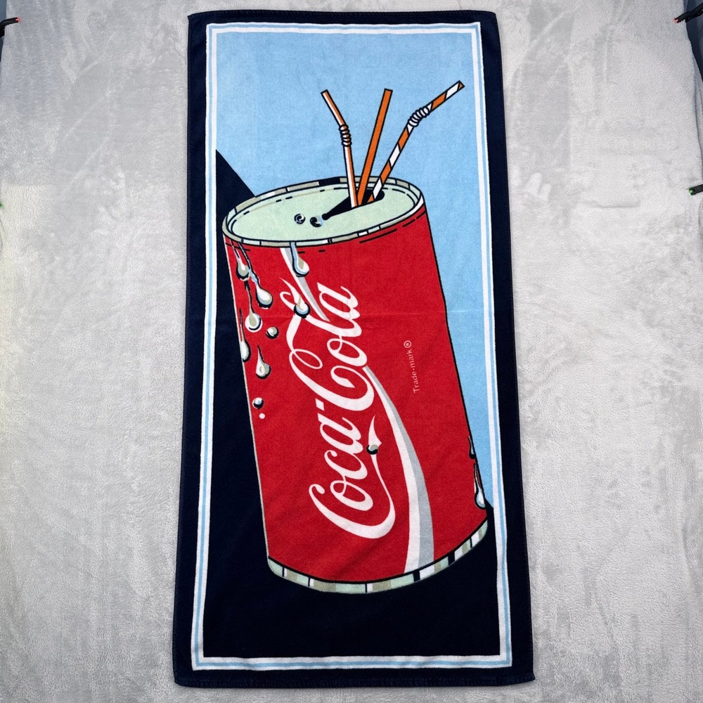 Coca-Cola Beach Towel Vintage 80s Pop Art Soda Can Coke Red Blue 1989 Summer